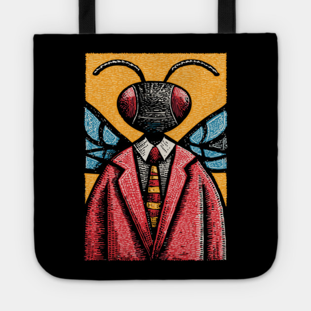 Quirky Winged Ant-Headed Office Manager Surreal Art Tote by TuncGK