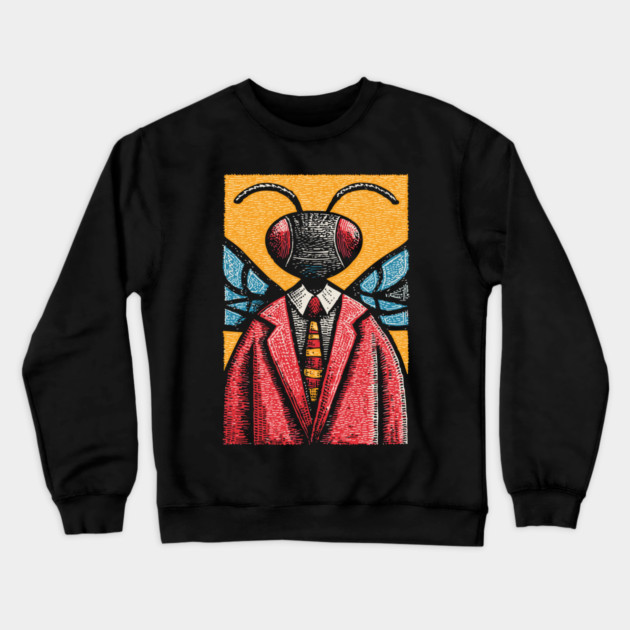 Quirky Winged Ant-Headed Office Manager Surreal Art Crewneck Sweatshirt by TuncGK