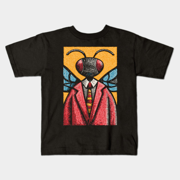 Quirky Winged Ant-Headed Office Manager Surreal Art Kids T-Shirt by TuncGK