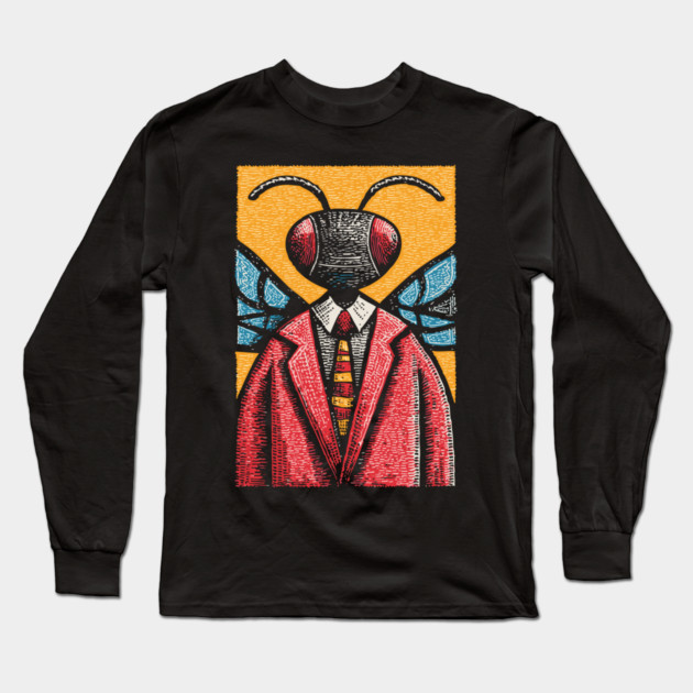 Quirky Winged Ant-Headed Office Manager Surreal Art Long Sleeve T-Shirt by TuncGK