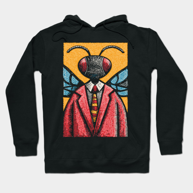 Quirky Winged Ant-Headed Office Manager Surreal Art Hoodie by TuncGK