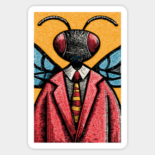 Quirky Winged Ant-Headed Office Manager Surreal Art Magnet