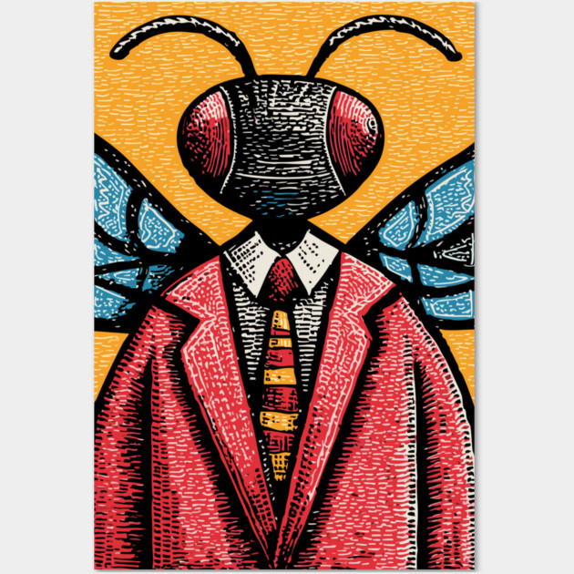 Quirky Winged Ant-Headed Office Manager Surreal Art Wall Art by TuncGK