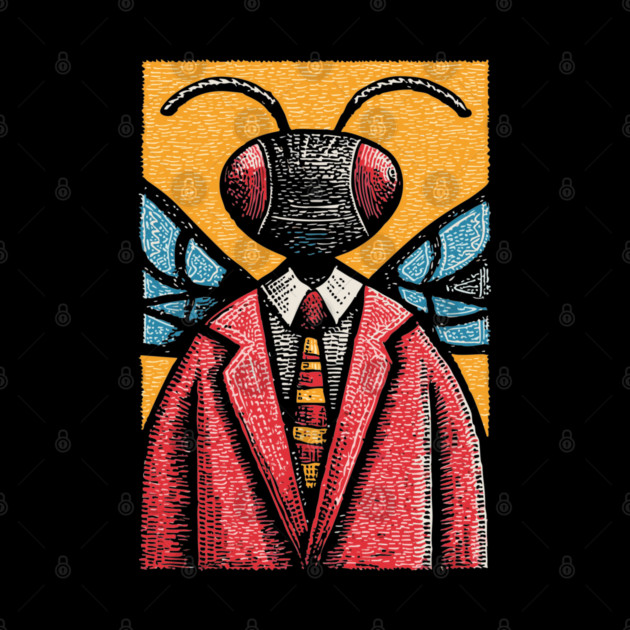 Quirky Winged Ant-Headed Office Manager Surreal Art by TuncGK