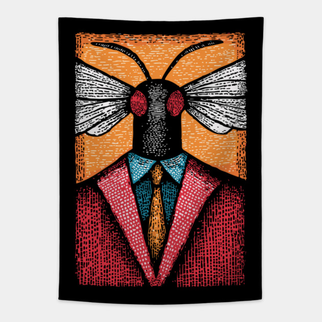 Surreal Insect-Headed Executive in Business Attire Art Tapestry by TuncGK