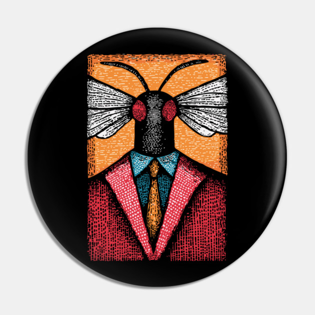 Surreal Insect-Headed Executive in Business Attire Art Pin by TuncGK