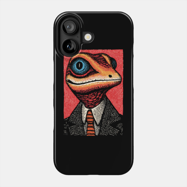 Quirky Gecko in Business Suit Funny Art Design Phone Case by TuncGK