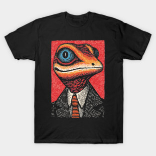 Quirky Gecko in Business Suit Funny Art Design T-Shirt