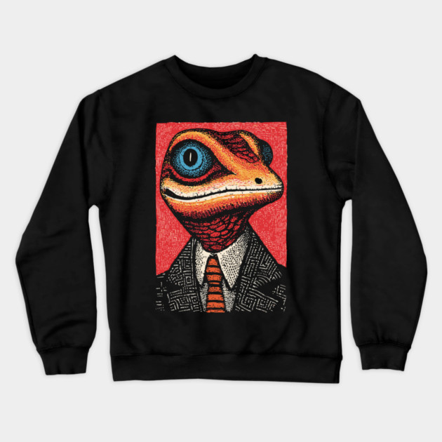 Quirky Gecko in Business Suit Funny Art Design Crewneck Sweatshirt by TuncGK