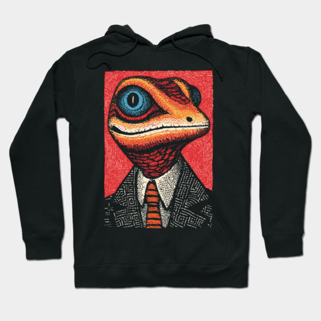 Quirky Gecko in Business Suit Funny Art Design Hoodie by TuncGK