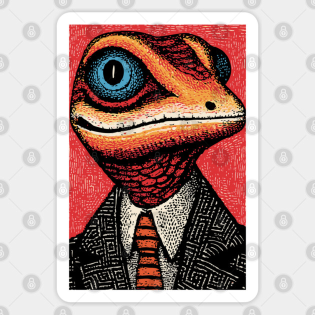 Quirky Gecko in Business Suit Funny Art Design Sticker by TuncGK