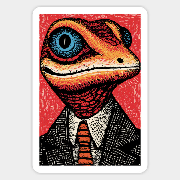 Quirky Gecko in Business Suit Funny Art Design Magnet by TuncGK