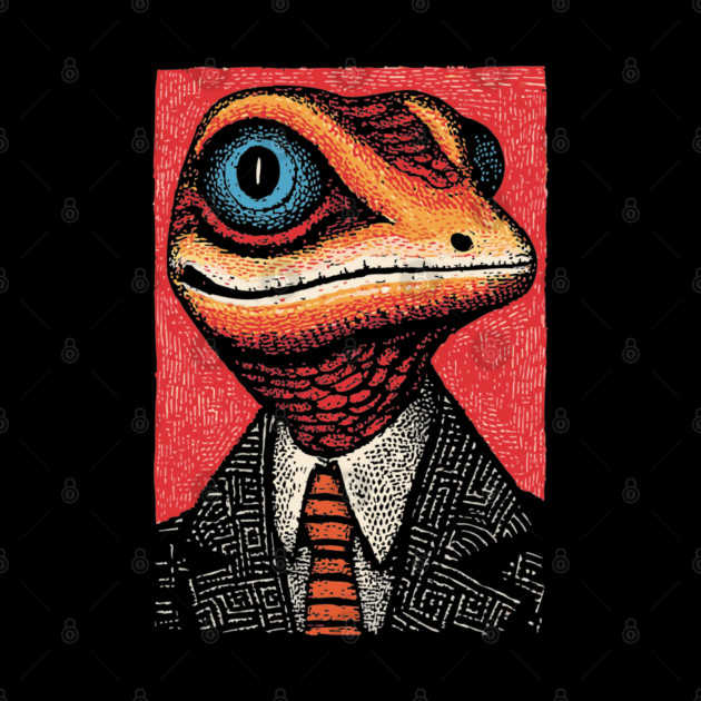 Quirky Gecko in Business Suit Funny Art Design by TuncGK