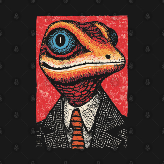 Quirky Gecko in Business Suit Funny Art Design by TuncGK
