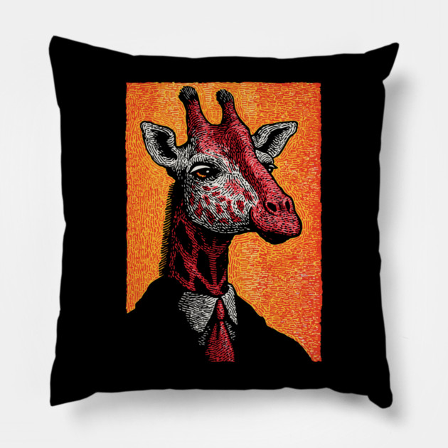 Majestic Giraffe in Business Attire Surreal Art Pillow by TuncGK