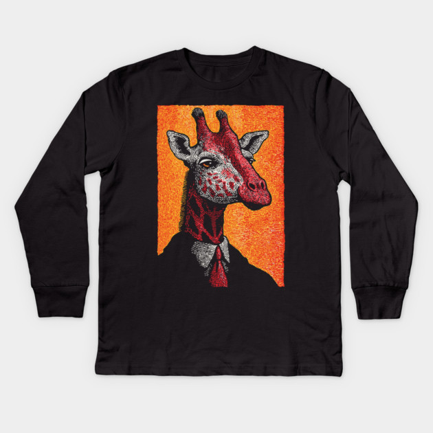 Majestic Giraffe in Business Attire Surreal Art Kids Long Sleeve T-Shirt by TuncGK