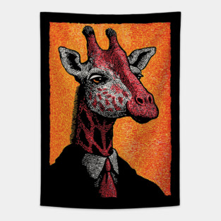 Majestic Giraffe in Business Attire Surreal Art Tapestry