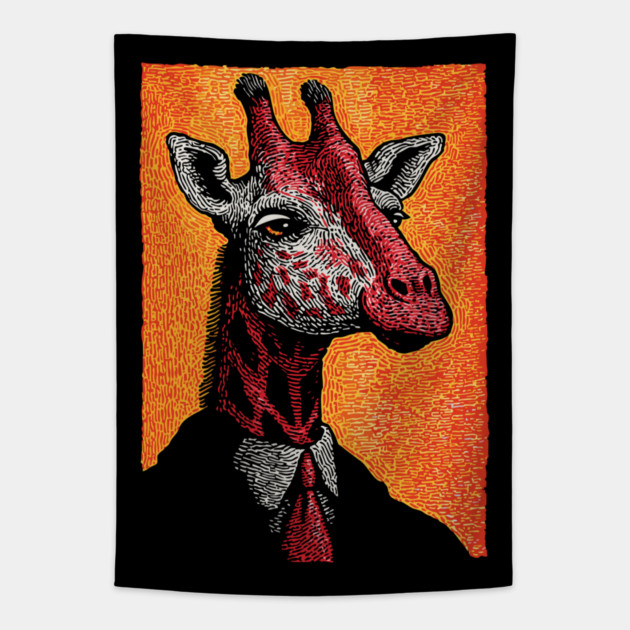 Majestic Giraffe in Business Attire Surreal Art Tapestry by TuncGK