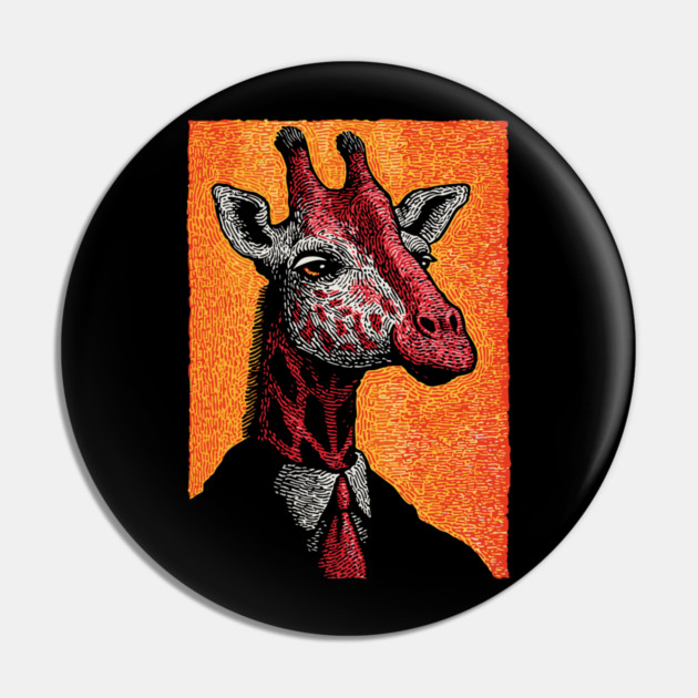 Majestic Giraffe in Business Attire Surreal Art Pin by TuncGK
