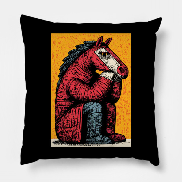 Melancholic Horse Sitting Alone Emotional Art Pillow by TuncGK