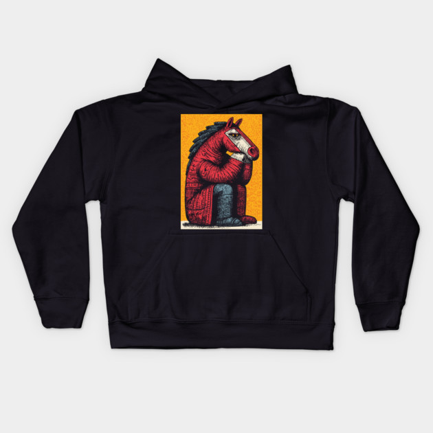 Melancholic Horse Sitting Alone Emotional Art Kids Hoodie by TuncGK