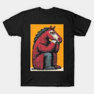 Melancholic Horse Sitting Alone Emotional Art T-Shirt