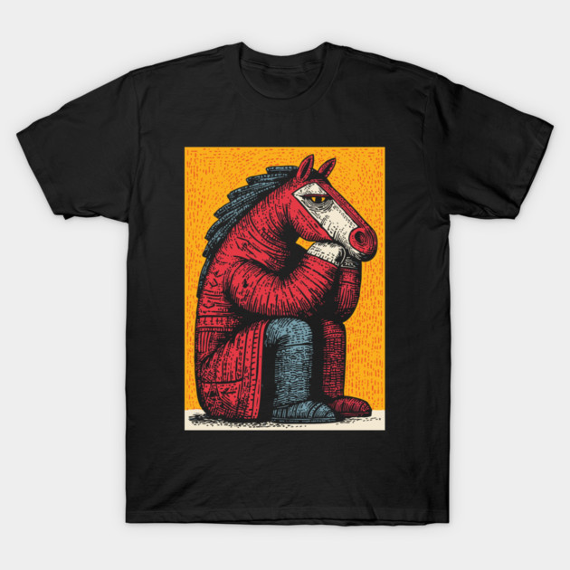 Melancholic Horse Sitting Alone Emotional Art T-Shirt by TuncGK