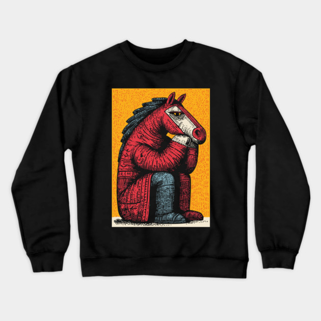 Melancholic Horse Sitting Alone Emotional Art Crewneck Sweatshirt by TuncGK