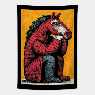 Melancholic Horse Sitting Alone Emotional Art Tapestry
