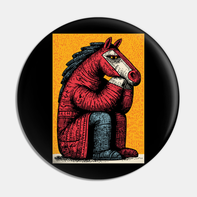 Melancholic Horse Sitting Alone Emotional Art Pin by TuncGK