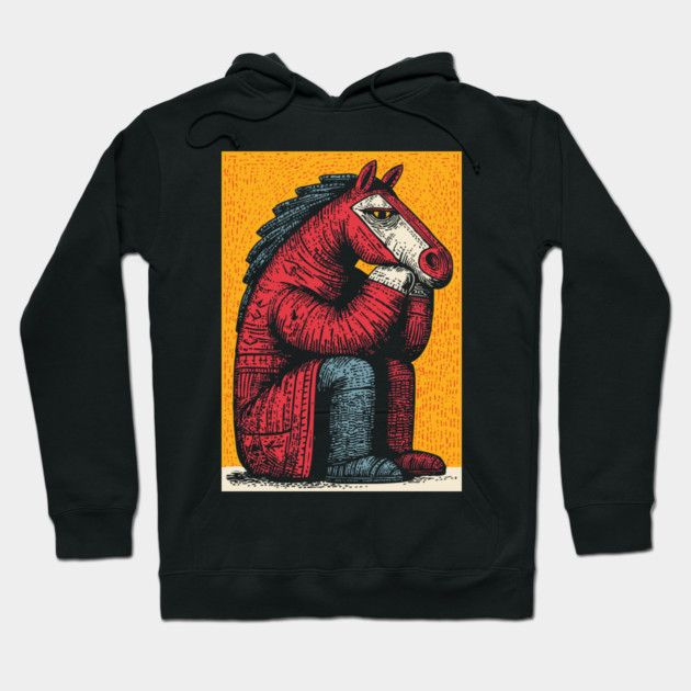 Melancholic Horse Sitting Alone Emotional Art Hoodie by TuncGK