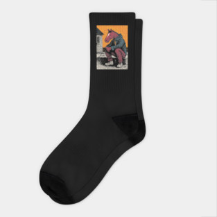 Rustic Country Boy Horse Sitting Art Design Socks