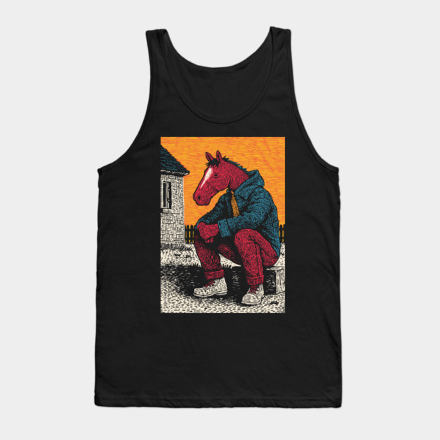 Rustic Country Boy Horse Sitting Art Design Tank Top by TuncGK