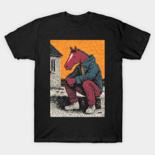 Rustic Country Boy Horse Sitting Art Design T-Shirt