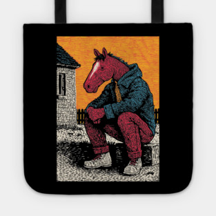 Rustic Country Boy Horse Sitting Art Design Tote