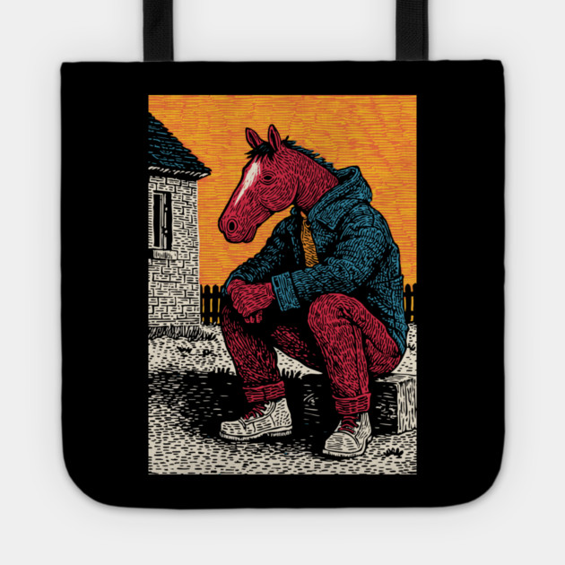 Rustic Country Boy Horse Sitting Art Design Tote by TuncGK
