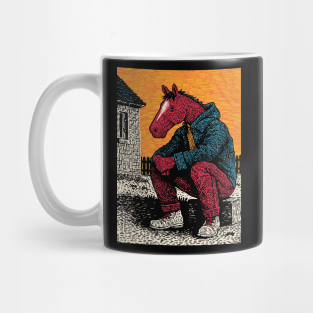 Rustic Country Boy Horse Sitting Art Design by TuncGK