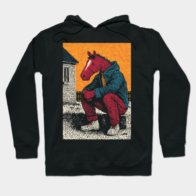 Rustic Country Boy Horse Sitting Art Design Hoodie by TuncGK