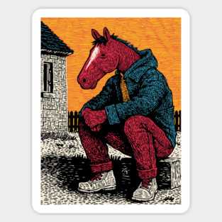 Rustic Country Boy Horse Sitting Art Design Magnet