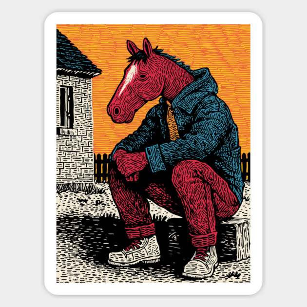 Rustic Country Boy Horse Sitting Art Design Magnet by TuncGK