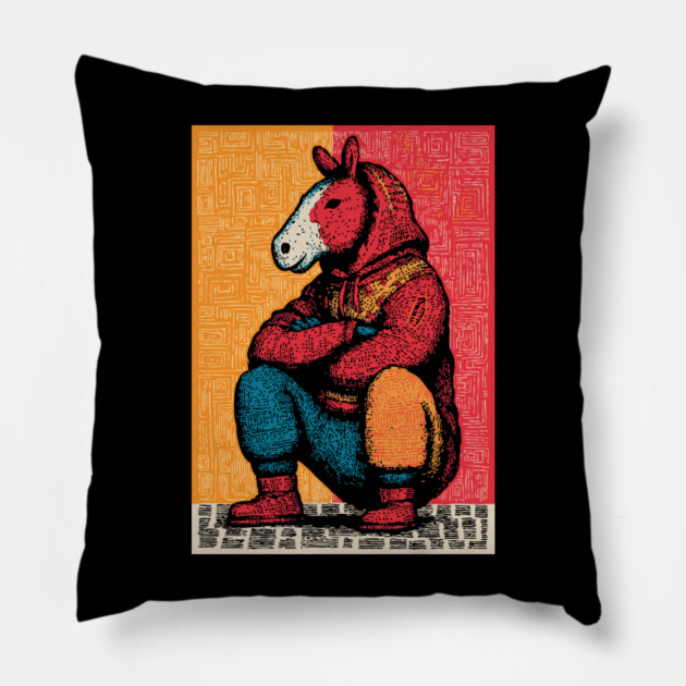 Humorous Gopnik Horse Slav Squatting Art Pillow by TuncGK