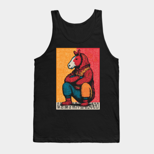 Humorous Gopnik Horse Slav Squatting Art Tank Top by TuncGK