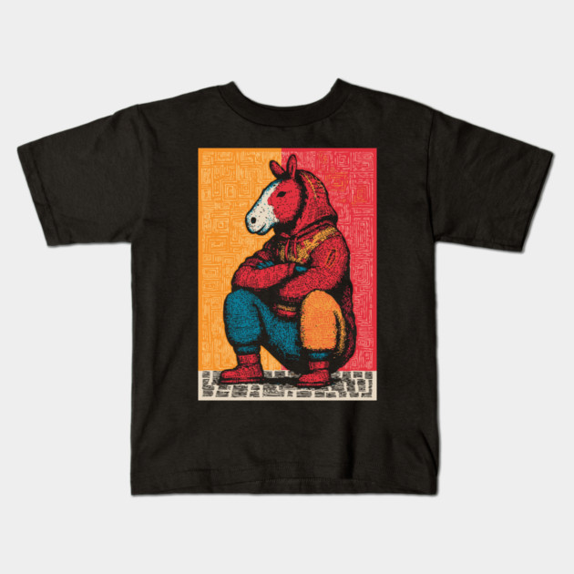 Humorous Gopnik Horse Slav Squatting Art Kids T-Shirt by TuncGK