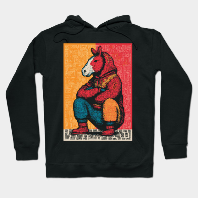 Humorous Gopnik Horse Slav Squatting Art Hoodie by TuncGK