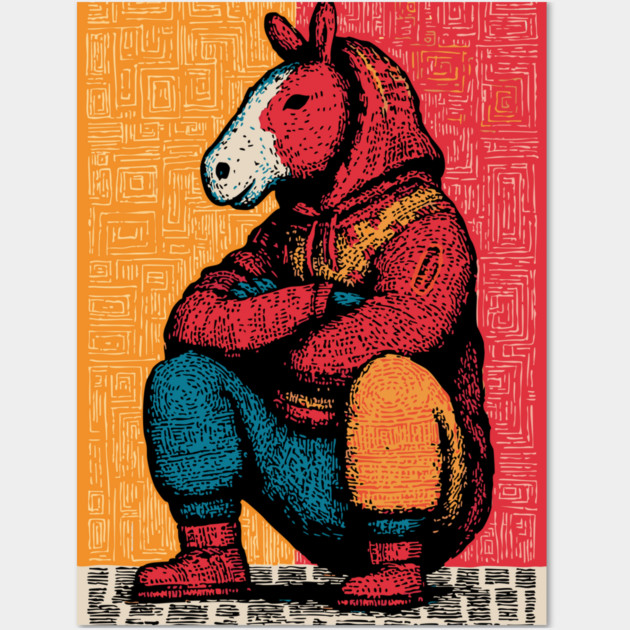 Humorous Gopnik Horse Slav Squatting Art Wall Art by TuncGK