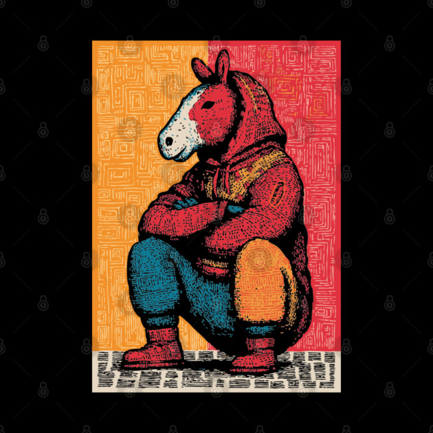 Humorous Gopnik Horse Slav Squatting Art by TuncGK
