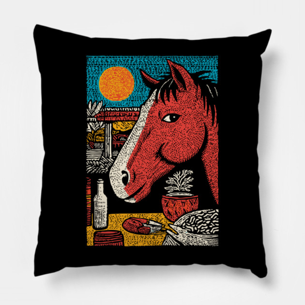 Wanderluster Horse Traveling the World Art Design Pillow by TuncGK