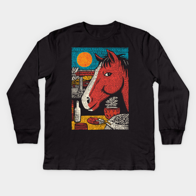 Wanderluster Horse Traveling the World Art Design Kids Long Sleeve T-Shirt by TuncGK
