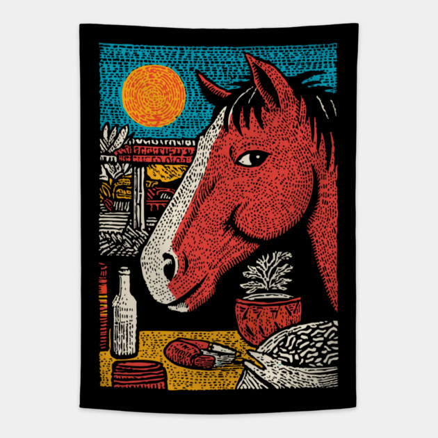 Wanderluster Horse Traveling the World Art Design Tapestry by TuncGK