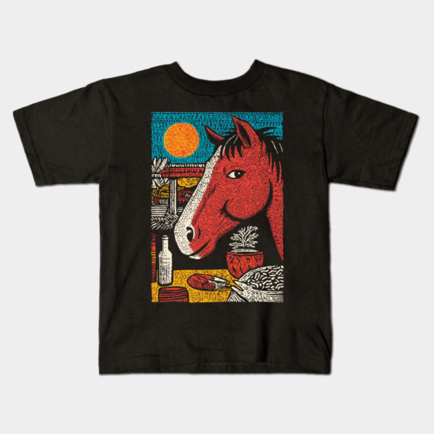 Wanderluster Horse Traveling the World Art Design Kids T-Shirt by TuncGK